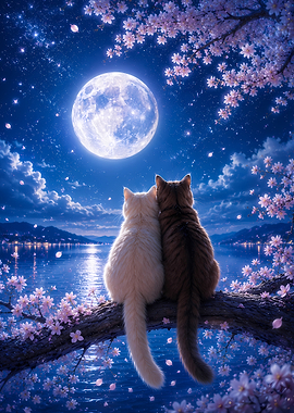 Two Cats Under the Full Moon