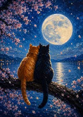 Cats Under the Full Moon