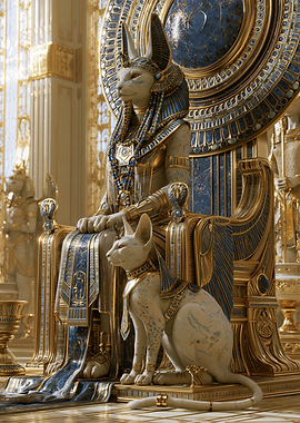 Egyptian Cat Goddess Bastet on Throne