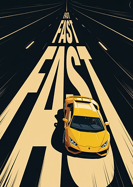 Yellow Sports Car on Fast Road