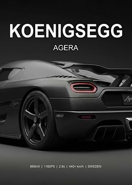 sleek close up Koenigsegg Agera black Car poster