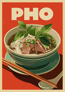 Vietnamese Pho Noodle Soup Poster Retro Food Wall Art Kitchen Decor