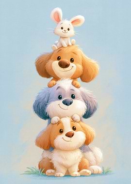 Cute Puppies and Bunny Animal Kids Room