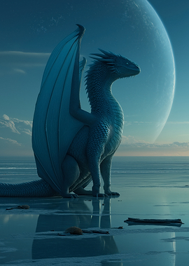 Ice Dragon Moon Mythical Blue Dragon Fantasy art