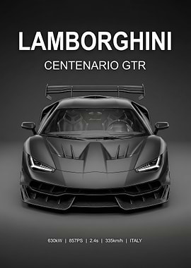 sleek black Lamborghini Centenario gtr car poster