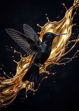 Golden Hummingbird Luxury Art