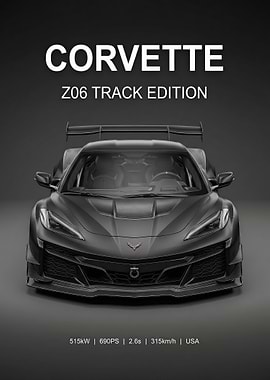 sleek black Corvette Z06 Track Edition car poster