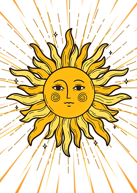 Stylized Sun with Rays and Stars