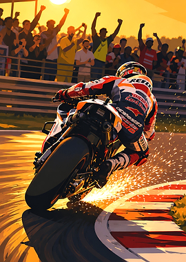 Motorcycle Racer Sparks on Track
