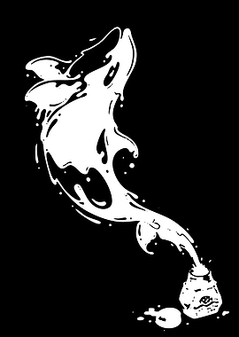 Ink Dolphin Emerging from Bottle
