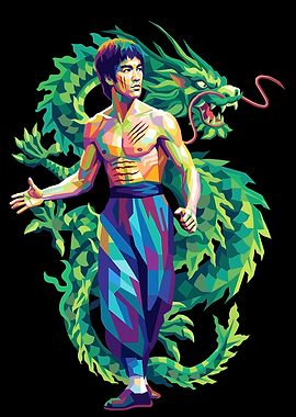 Bruce Lee and Dragon Pop Art Portrait