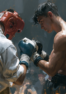 Two boxers facing off