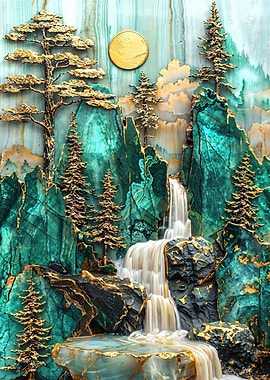 Golden Waterfall Landscape