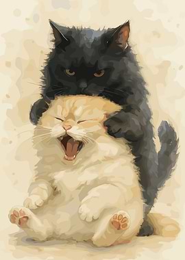 Two Cats Playfully Fighting
