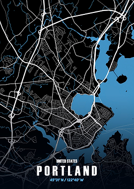 Portland City Map - Black and White