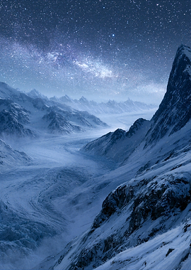 Starry Night Over Snowy Mountains