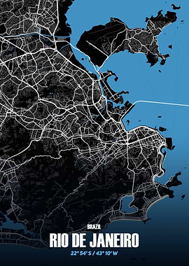 Rio de Janeiro City Map - Black and White