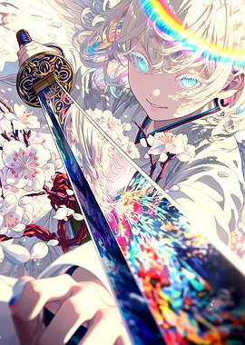 Anime Girl with Katana and Cherry Blossoms