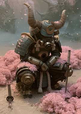 Samurai Warrior in Cherry Blossoms