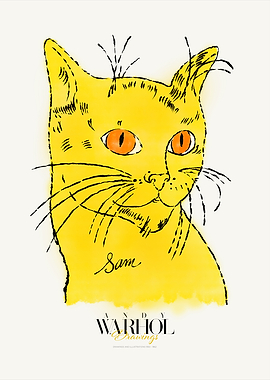 Warhol Drawing Poster | Sam Cat Yellow