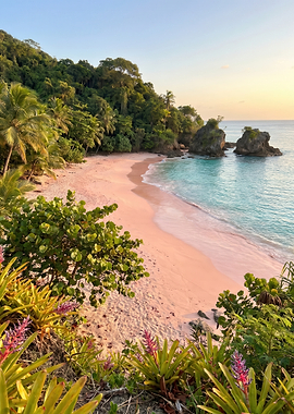 Tropical Pink Sand Beach at Sunset