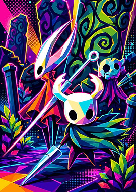 Hollow Knight Characters in Neon Style