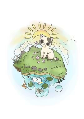 Cute Cat on a Floating Island