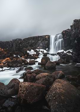 Misty Waterfall Öxarárfoss