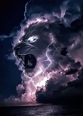 Lion Head in Lightning Storm
