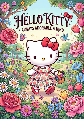 Hello Kitty in a Floral Garden