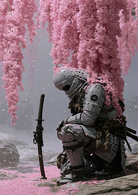 Samurai Warrior Under Cherry Blossoms