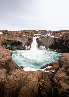 Aldeyjarfoss Waterfall in Icelandic Landscape