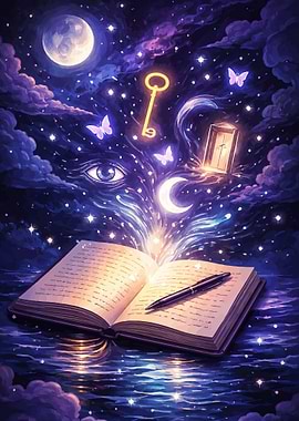 Magical Open Book in a Starry Night Sky