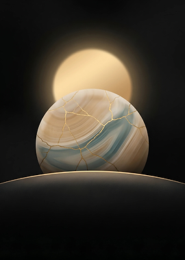 Cracked Planet with Golden Veins
