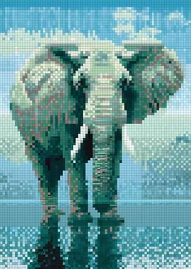 Pixelated Elephant in Water