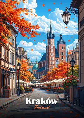 Krakow Poland Autumn Street Scene