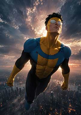 Invincible Flying Over Cityscape