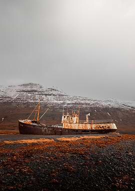 Gardar BA 64 Shipwreck on Rocky Shore