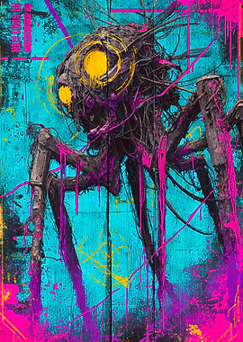 Neon Cyberpunk Spider Monster Art
