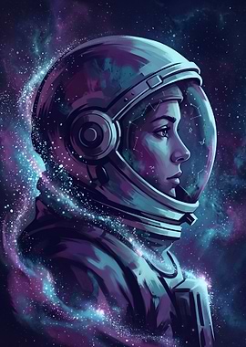 Female Astronaut in Deep Space Nebula