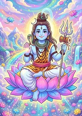 Cute Cartoon Lord Shiva Meditating