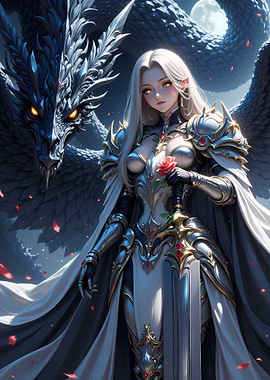 Fantasy Warrior with Dragon and Rose