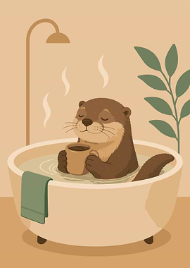 Otter Enjoying a Bath with Coffee