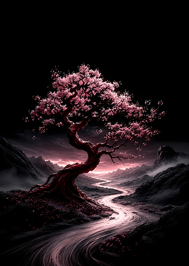 Enchanted Cherry Blossom Tree by River