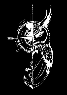 Owl and Compass Tattoo Design