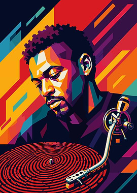 DJ with Turntable in Pop Art Style