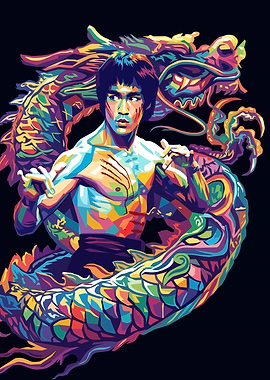 Bruce Lee and Dragon Pop Art Portrait