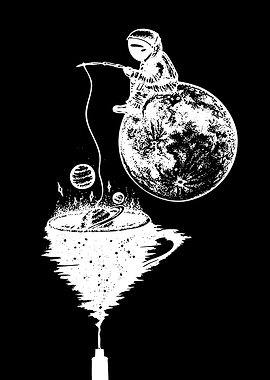 Astronaut fishing for planets in a teacup