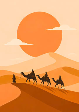 Desert Caravan at Sunset