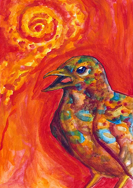 Colorful Bird Against Fiery Background